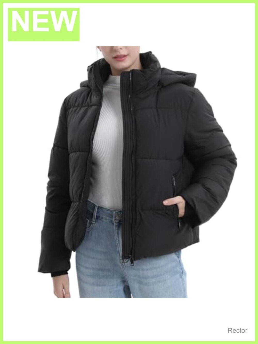 Women's Cropped Quilted Puffer Jacket Warm Hooded Winter Coat